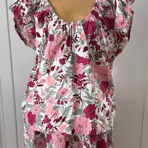 Magnolia Place Floral vintage style two piece top with flared or swing skirt .